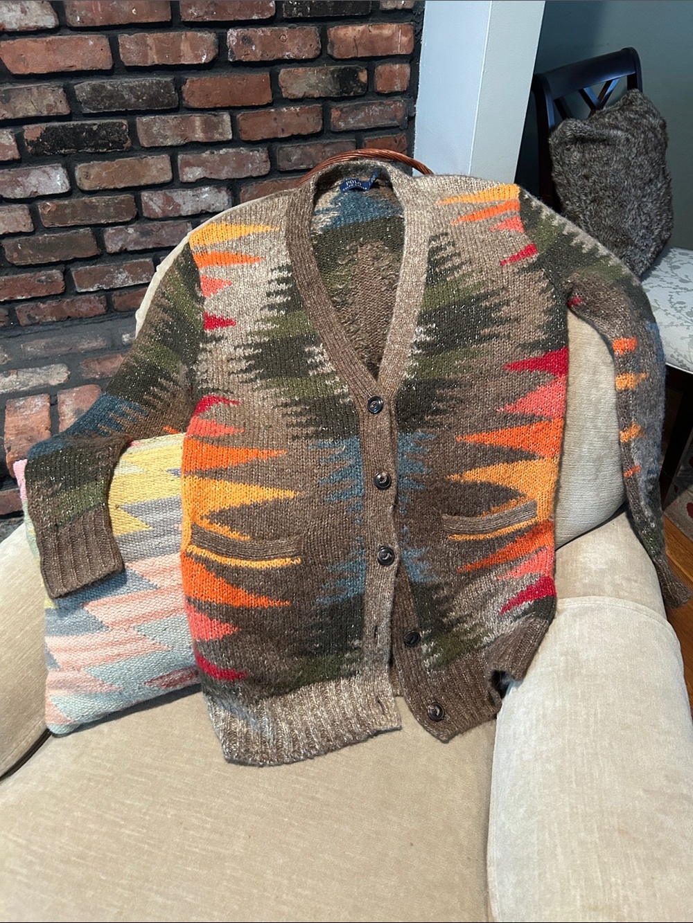 Ralph Lauren Brown Multicolor Patterned Men's Cardigan